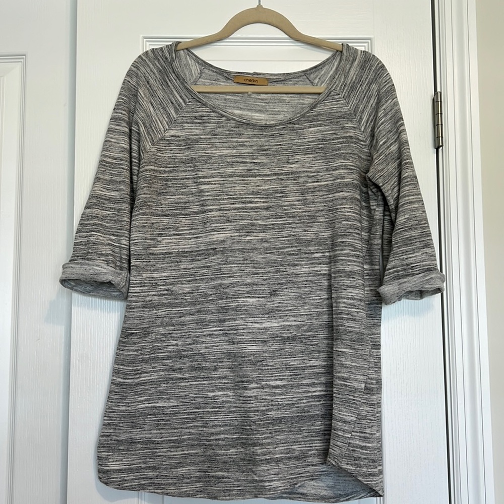 Cherish heather grey rolled sleeve sweater, size medium